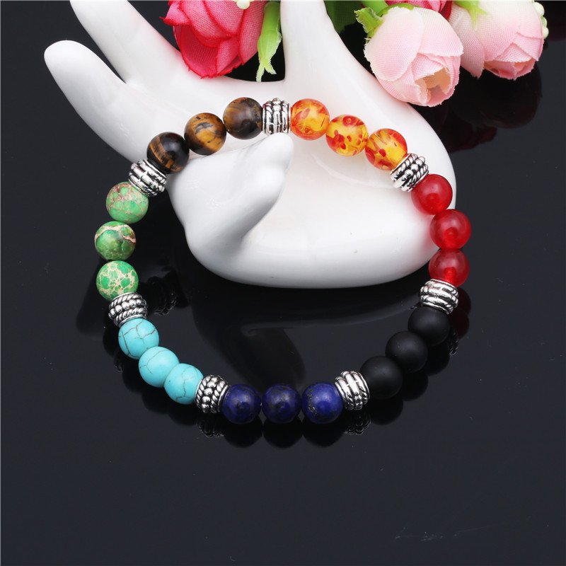 Natural Stone Colorful Chakra Energy Yoga Bracelet - Image 4