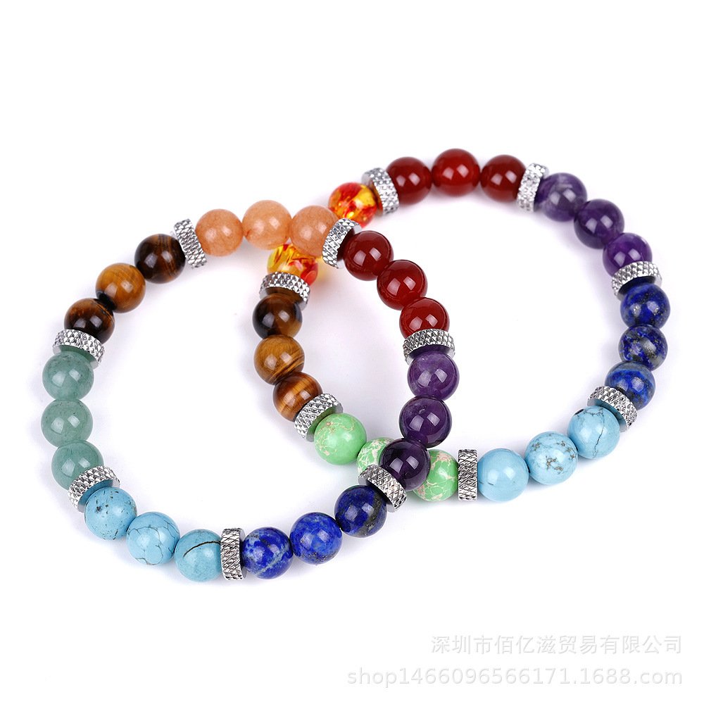 Natural Stone Colorful Chakra Energy Yoga Bracelet - Image 2