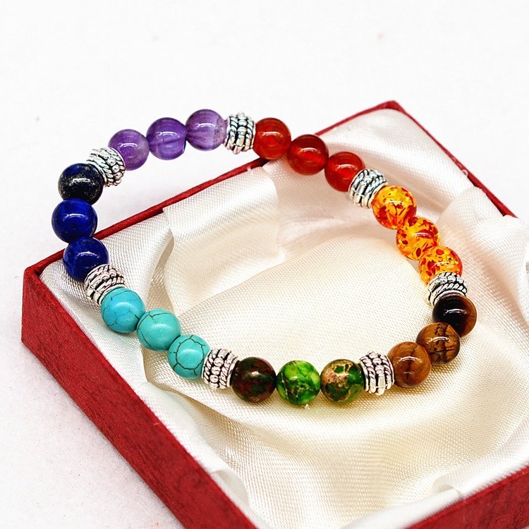 Natural Stone Colorful Chakra Energy Yoga Bracelet - Image 6